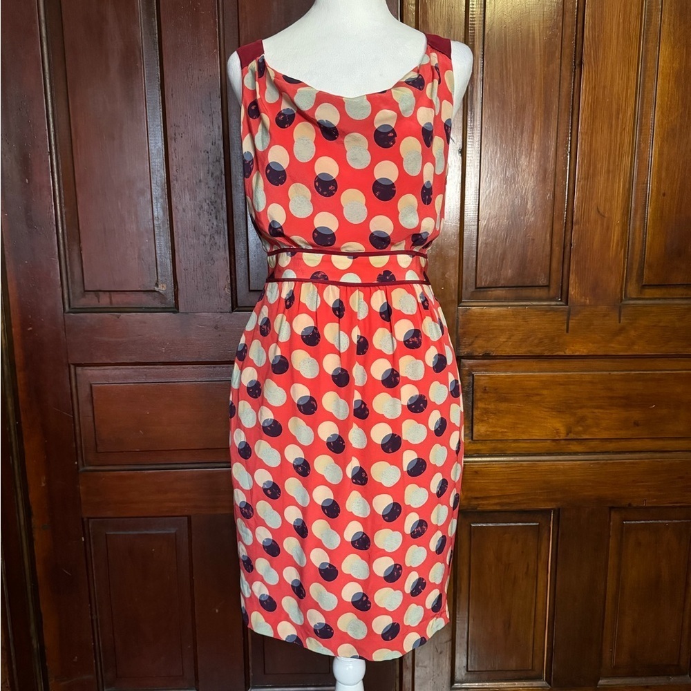 Moulinette Soeurs 100% Silk Polka Dot Dress with Draped Cowl Neckline Size 2